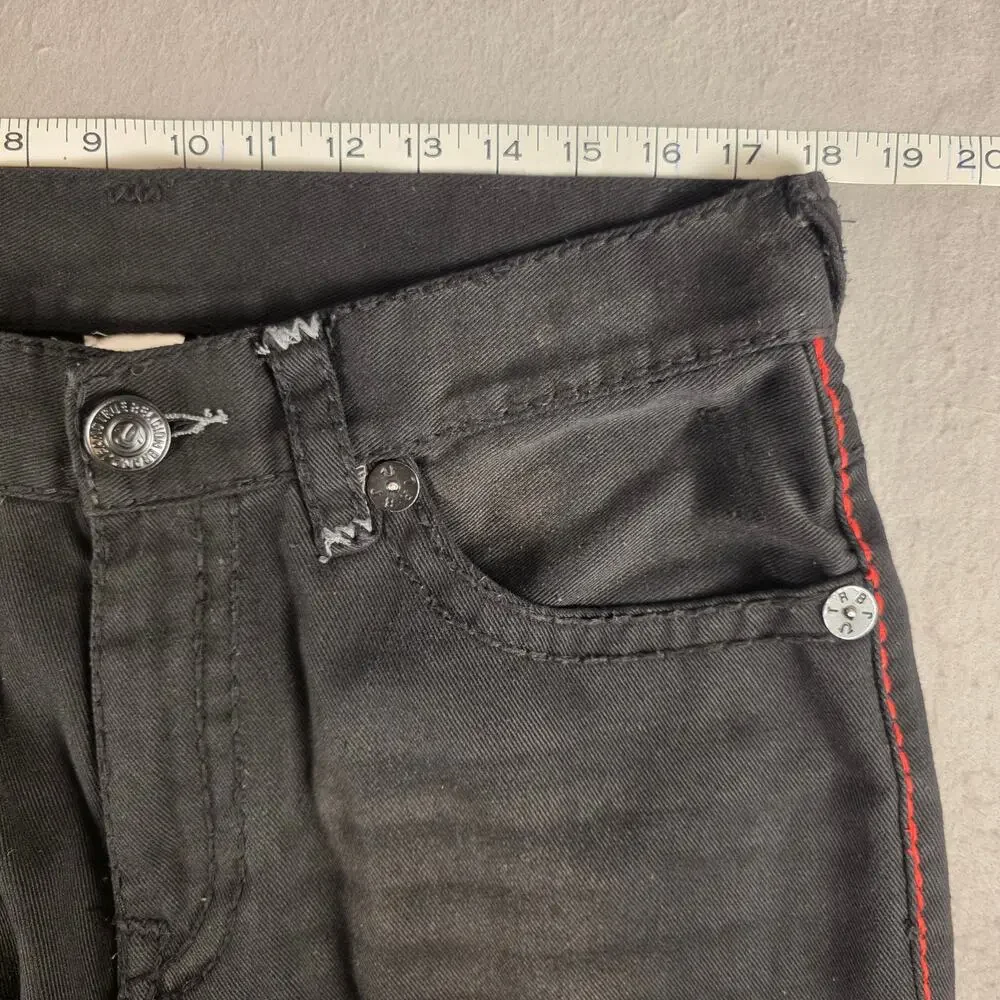 True Religion Ricky Super T Jeans 36x32 Wounded Fox Black Red Stitch USA